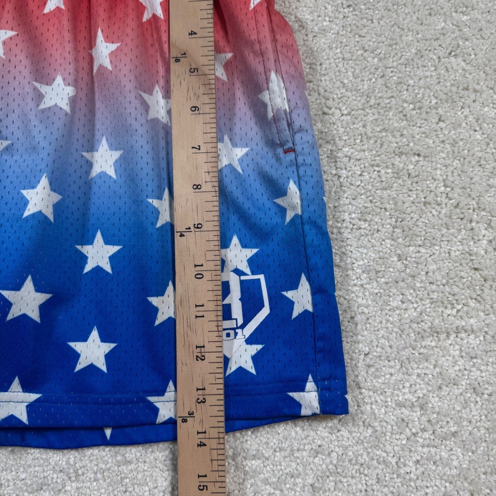 BL101 Athletic Shorts Kids Youth Large Red White Blue Gradient Stars Baseball - Picture 6 of 9